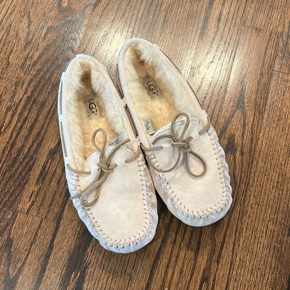 Ugg Wool Lined, Pale Pink Suede, Slip On Moccasin, Size 7